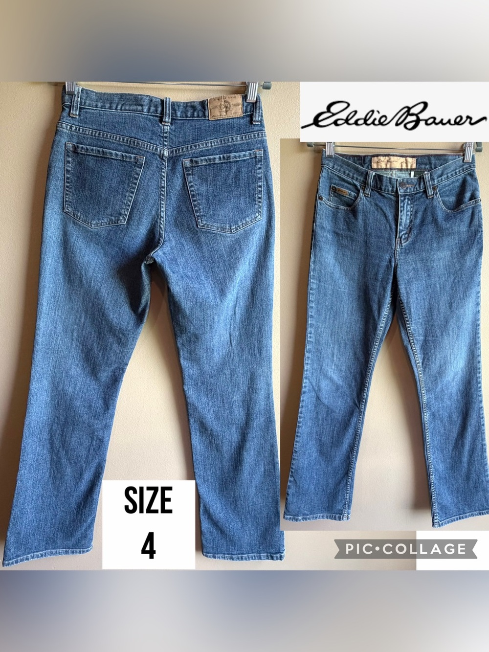 EDDIE BAUER Women’s Jeans Bootcut Stretch Denim Mid Rise 32” Inseam Size 4